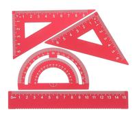 EXAOMBLE 4pcs Red Metal Ruler Stationery Set for School and Office Use, Sturdy Aluminum Alloy Triangle Plate and Protractor, Convenient Carrying Geometry Tools for Pupils and Artists
