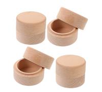 EXAOMBLE 4pcs Round Beech Wood Keepsake Boxes with Protective Lids Multifunctional Mini Storage for Teeth Rings Jewelry and Small Treasures Gift for Boys and Craft Wood Wedding Favor