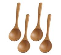 EXAOMBLE 4pcs Wooden Soup Ladles Set with Long Handles, Gentle on Cookware, Comfortable Grip Cooking Spoons for Soup, Porridge and Stirring, for Home and Restaurant Use