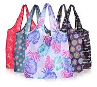 EXAOMBLE 5 Pcs Reusable Shopping Tote Bags Polyester Large-capacity Washable Mixed Colors Mixed Style for Supermarket Shopping Random Color Random Style