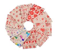 EXAOMBLE 50 Pcs Christmas Advent Calendar Drawstring Bags, Portable Faux Linen Candy Pouches with Good Breathability, Red Holiday Pattern Design for Door or Mantel Decoration