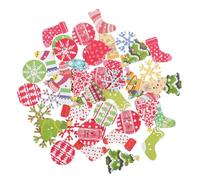EXAOMBLE 50pcs Christmas Wooden Buttons for Sewing and Knitting Crafts, Mixed Color Xmas Design Christmas Tree and Sock Shapes, Decorative Fasteners for Head-wear and Socks Assorted Style