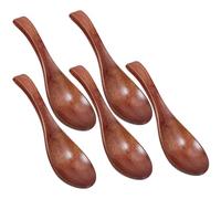 EXAOMBLE 5Pcs Japanese Style Wooden Soup Spoons Long Handle Ramen and Rice Paddle for Asian Cooking