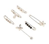 EXAOMBLE 6pcs Adjustable Waist Tightener Pins with Faux Pearl and Rhinestone for Jeans and Trousers, Removable Clothing Cinch Clips for Parties and Work