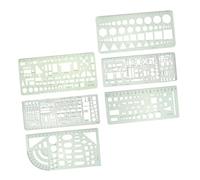 EXAOMBLE 6pcs Green Plastic Geometric Drawing Rulers Template Set Fractional Measurement and Paint Pattern Features for Architecture and Network Technique School Supplies
