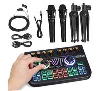 EXAOMBLE Advanced Live Sound Card Audio Mixer with Voice Changer for Podcast Production Studio Equipment Dj Mixer Soundboard with Creative Effects Compatible with PC Phone Streaming and