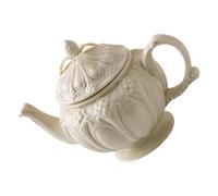 EXAOMBLE British Style Embossed Vintage Coffee Pot with Lid, Ceramic Milk Kettle in Beige, Retro Afternoon Tea Coffee Server for Home and Kitchen