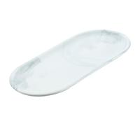 EXAOMBLE Ceramic Marble Pattern Jewelry and Bathroom Storage Tray White Porcelain Toiletry Organizer Plate for Vanity Countertop