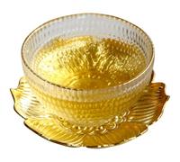 EXAOMBLE Delicate Glass Tea Cup Set with 60ml Capacity and Golden Metal Tray, Minimalist Contemporary Style for Soaking Black Tea and Desktop Decor, of Reusable Glass Cups