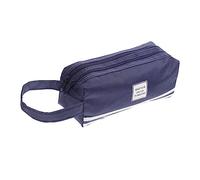 EXAOMBLE Double Zipper Oxford Cloth Pencil Case Large Capacity Pen Pouch Portable Stationery Storage Bag for Students Adults Navy Blue