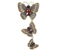 EXAOMBLE Elegant Purple Butterfly Brooch Pin with Three Shining Rhinestones, Vintage Alloy Lapel Pin for Women, Versatile Accessory to Elevate Clothing and Hat Looks