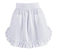 EXAOMBLE Elegant Ruffled Waist Apron for Women with Functional Pockets Comfortable Half Apron for Kitchen Cooking Restaurant Waitress Maid Costume in Classic White