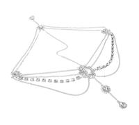 EXAOMBLE Elegant Silver Rhinestone Head Chain Lightweight Comfort Metal and Plastic Bridal Hair Accessories with Adjustable Length for Wedding and Themed Party