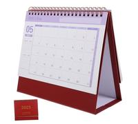 EXAOMBLE English Desktop Calendar Red Portable Standing Paper Calendar with Thick Paper Binding for Office Home Planning and Decorative Desk Accessory