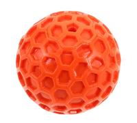 EXAOMBLE Honeycomb Interactive Squeaky Dog Ball Small Orange Rubber Chew for Teeth Cleaning Fetch Indoor Outdoor Play Easy Clean
