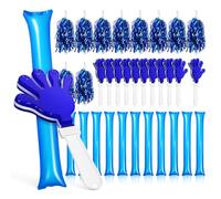 EXAOMBLE Inflatable Cheer Sticks and Pom Poms Set - 12 Blue Inflatable Noise Makers, 12 Blue Hand Shakers, 12 Random Color Hand Clappers - 36pcs Cheerleading Squad Accessories Random Color