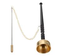 EXAOMBLE Large Copper Buddhist Yin Qing Bell with Wooden Handle - Temple Percussion Instrument for Taoist and Buddhist Ceremony, Handheld Meditation Musical Instrument