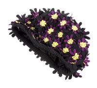 EXAOMBLE Large Flower Swim Cap for Women with Long Hair, Comfortable Fit Polyester Swimming Hat, Decorative Black Swim Cap Suitable for Swimming