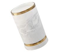 EXAOMBLE Marble Pattern Utensil Holder and Chopstick Storage Holder Ceramic Kitchen Cutlery Bucket with Gold Edge, Decorative Grey Kitchen Crock for Home Counter Organization