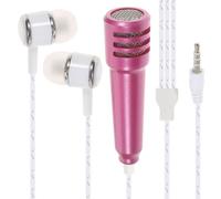 EXAOMBLE Mini Karaoke Condenser Microphone for Phone and Notebooks, Silver Aluminium Alloy Portable Mic with Earphones Attached, Super Lightweight and Easy to Carry
