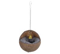 EXAOMBLE Natural Coconut Shell Bird Nest House and Encouraging Beak Grinding with Cozy Pad Curved Hanging Bird Bed Enhancing Snuggle Comfort for Hamsters and Parakeets in Small Animal