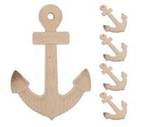 EXAOMBLE Nautical Wooden Anchor Wall Decor 4Pcs Set, Unpainted Rustic Wood 18Cm Hanging Sculptures for Coastal Bedroom and Lakeside Party Decoration