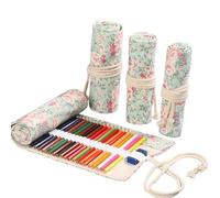 EXAOMBLE Pencil Roll Wrap Rolling Pencil Holder Canvas Large Capacity Multiple Slots Creative Floral Design Portable Organizer for Friends Who Love Drawing Or Sketching Easily Fits Pocket