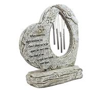 EXAOMBLE Pet Dog Cat Memorial Stone with Wind Chimes Weather Resistant Grave Tombstone for Pet Loss Remembrance Heart Shaped Design Durable for Outdoor Use