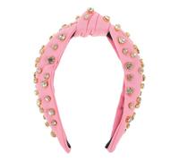EXAOMBLE Pink Knotted Headband for Women Rhinestone Embellishments, Wide Cloth Fabric Design, Secure Fit to Prevent Hair from Becoming Unruly, for Casual Occasions and Commuting