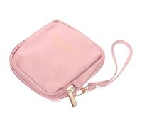 EXAOMBLE Portable Pink Pu Toiletry Holder Compact Sanitary Napkin Bag with Wrist Strap Multi-Function Small Bag for Travel and Everyday Use