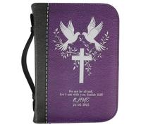 EXAOMBLE Retro Pu Leather Bible Cover Tote Bag with Comfortable Handle and Zipper, Small Church Bible Case for Women with Vintage Cross Print and Broad Functional Range, for Religious Rites