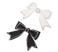 EXAOMBLE Rhinestone Bow Brooch 2pcs Handmade Chain Ribbon Bow, Stylish Hair Clip Bow Adornment for Clothing and Retro Party Decoration