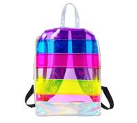 EXAOMBLE Shiny Rainbow Backpack Transparent PVC Large Capacity Fashion Colorful Design Day Trips Bookbag Stripe Satchel Clear Backpack