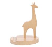 EXAOMBLE Solid Wood Giraffe Mobile Phone Stand Light Brown Cartoon Desktop Holder, 4.7 X 3.7 X 5.1 Inches, for Home Office and Giving
