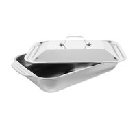 EXAOMBLE Stainless Steel Roasting Pan Set with Lid 41x22x7.5cm Deep Rectangular Grill Tray Oven Baking Dish for Family Meals and Party Cooking