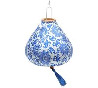 EXAOMBLE Vietnamese Hanging Lantern Silk Lantern Blue and White Porcelain Lampshade for Garden Wall Ceiling Decoration 12In