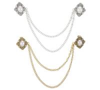EXAOMBLE Vintage Chain Brooch Collar Pins Decorative 2pcs with Alloy and Imitation Pearl Materials, Enhances Basic Shirts with, Suitable for Interviews and Office Meetings