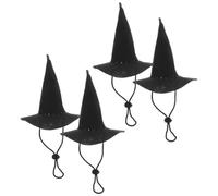 EXAOMBLE Witch Hat Adjustable Fit Halloween 4pcs Pet for Cats and Dogs Black Polyester Pointed Wizard Cap, Comfortable and Easy to Clean, for Halloween Party Dress and Family Photos
