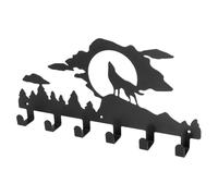 EXAOMBLE Wolf Howling Moon 6-Hook Metal Wall Mounted Rack, Elephant Pattern Iron Coat and Hat Hanging Organizer for Bedroom and Closet Storage