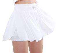 EXARUS Girls Butterfly Flowy Shorts Athletic Running 2 in 1 Cheer Preppy Tennis Dance with Pockets High Waisted Kids 6-12Y, White, 8 Years