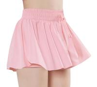 EXARUS Girls Butterfly Flowy Shorts Athletic Running 2 in 1 Cheer Preppy Tennis Dance with Pockets High Waisted Kids 6-12Y, Pink, 6 Years