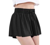 EXARUS Girls Butterfly Shorts Dance Flowy Athletic Skorts Teen Cheer Skirt Tween Clothes Youth Preppy Soccer Kids 6-14Y, A-black, 8 Years