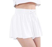 EXARUS Girls Butterfly Shorts Flowy Dance Athletic 2 in 1 Cheer Skorts Flutter Skirt Running Preppy Clothes Kids 6-14Y, A-white, 14 Years