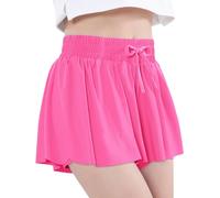 EXARUS Girls Butterfly Shorts Flowy Dance Athletic Skirt Cheer Skorts Teen Flutter Tween Clothes Preppy Outfits Kids, A-hot Pink, 12 Years