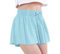 EXARUS Girls Butterfly Shorts Flowy Dance Skirt Cheer Skorts Athletic Tween Clothes Teen Preppy Outfits Flutter Kids, A-blue, 8 Years