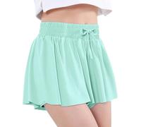 EXARUS Girls Butterfly Shorts Flowy Dance Skirt Cheer Skorts Athletic Tween Clothes Teen Preppy Outfits Flutter Kids, A-green, 12 Years