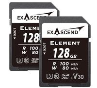 Exascend Element 128GB V30 SD Card Ultra-HD 4K Video High Speed Memory Card SDXC Memory Card Burst Shooting Mode 100 MB/s Read, 80 MB/s Write, UHS-I, Class 10, U3, V30 Camera SD Card, 128GB (2-Pack)