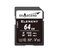 Exascend Element 64GB V30 SD Card Ultra-HD 4K Video High Speed Memory Card SDXC Memory Card Burst Shooting Mode 100 MB/s Read, 80 MB/s Write, UHS-I, Class 10, U3, V30 Camera SD Card