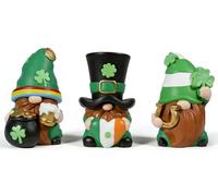 Exasinine 3 PCS St Patrick's Day Gnome Decorations Irish Green Resin Gnome Figurines with Shamrock & Pot of Gold, St. Patricks Day Table Ornament Decor for Home Holiday Display
