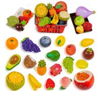 Exasinine 33pcs Miniature Fruits Figures Strawberry Peach Grapes Mini Resin Figures Artificial Fruit for Garden Kitchen Game Party Decor Cake Decoration